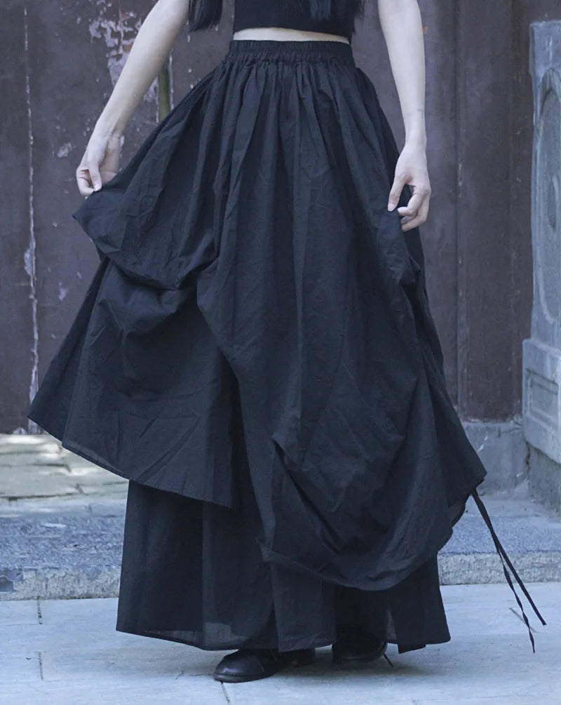 Casual Minimal Goth Layered Black Skirt-SimpleModerne