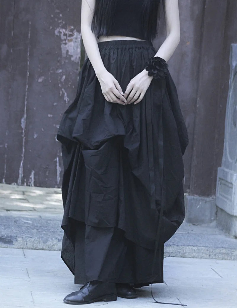 Casual Minimal Goth Layered Black Skirt-SimpleModerne