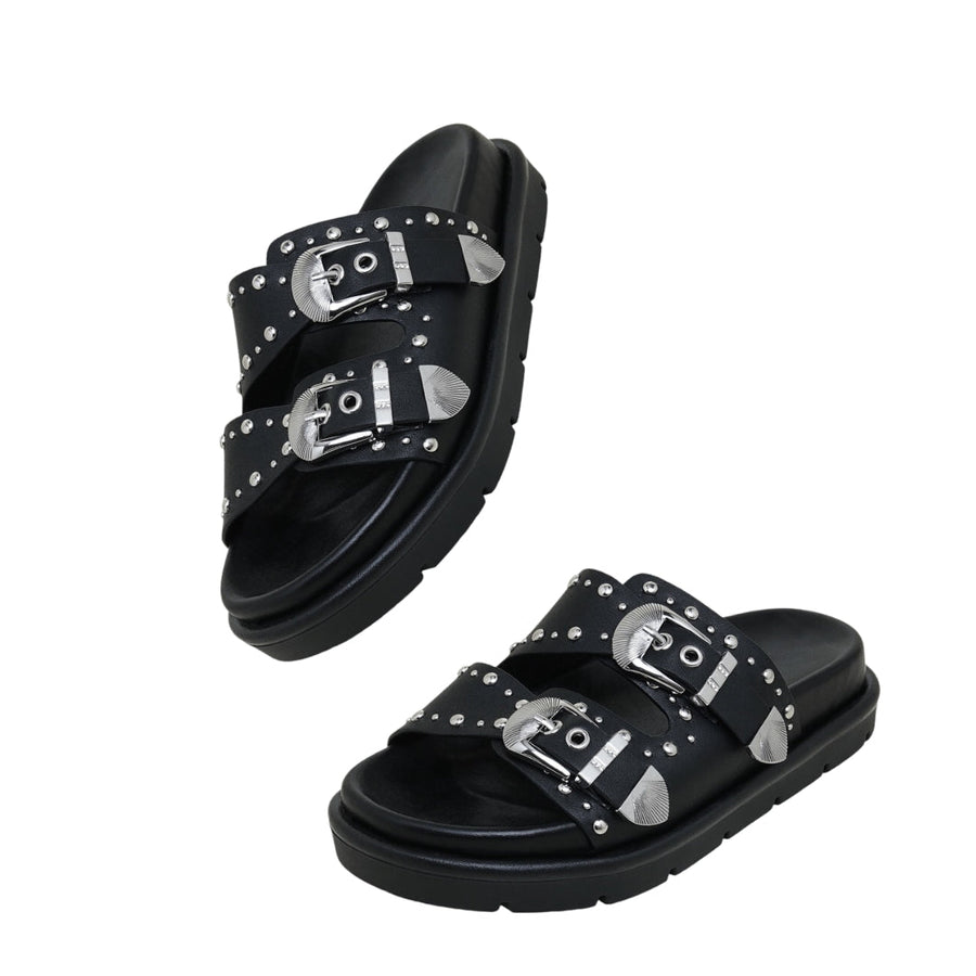 Casual Minimal Goth Leather & Rivet Sandals-SimpleModerne