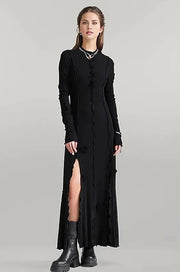 Casual Minimal Goth Maxi Dress with Splits-SimpleModerne