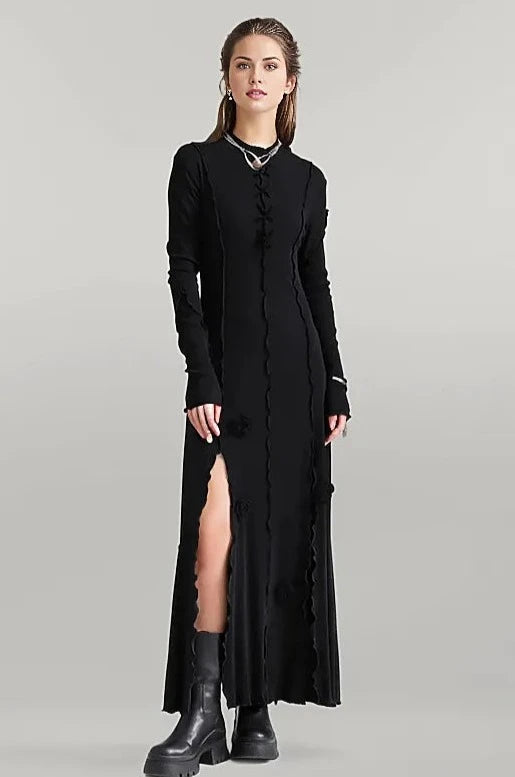 Casual Minimal Goth Maxi Dress with Splits-SimpleModerne