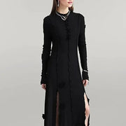 Casual Minimal Goth Maxi Dress with Splits-SimpleModerne