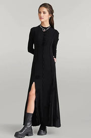 Casual Minimal Goth Maxi Dress with Splits-SimpleModerne