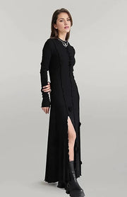 Casual Minimal Goth Maxi Dress with Splits-SimpleModerne