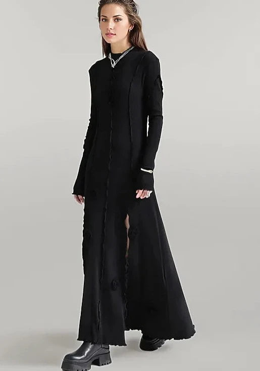 Casual Minimal Goth Maxi Dress with Splits-SimpleModerne