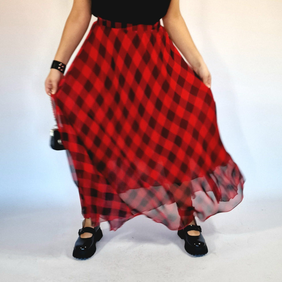 Casual Minimal Goth Maxi Tartan Skirt-SimpleModerne