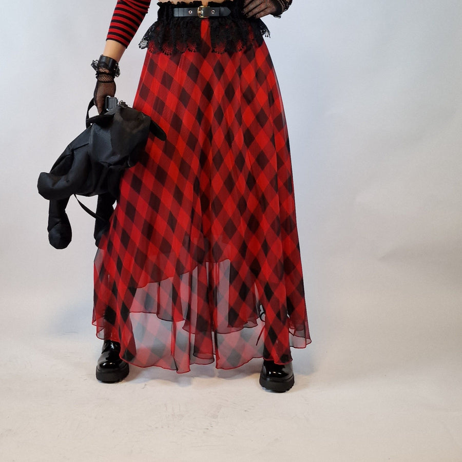 Casual Minimal Goth Maxi Tartan Skirt-SimpleModerne