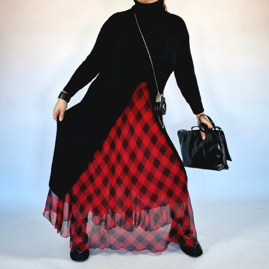 Casual Minimal Goth Maxi Tartan Skirt-SimpleModerne