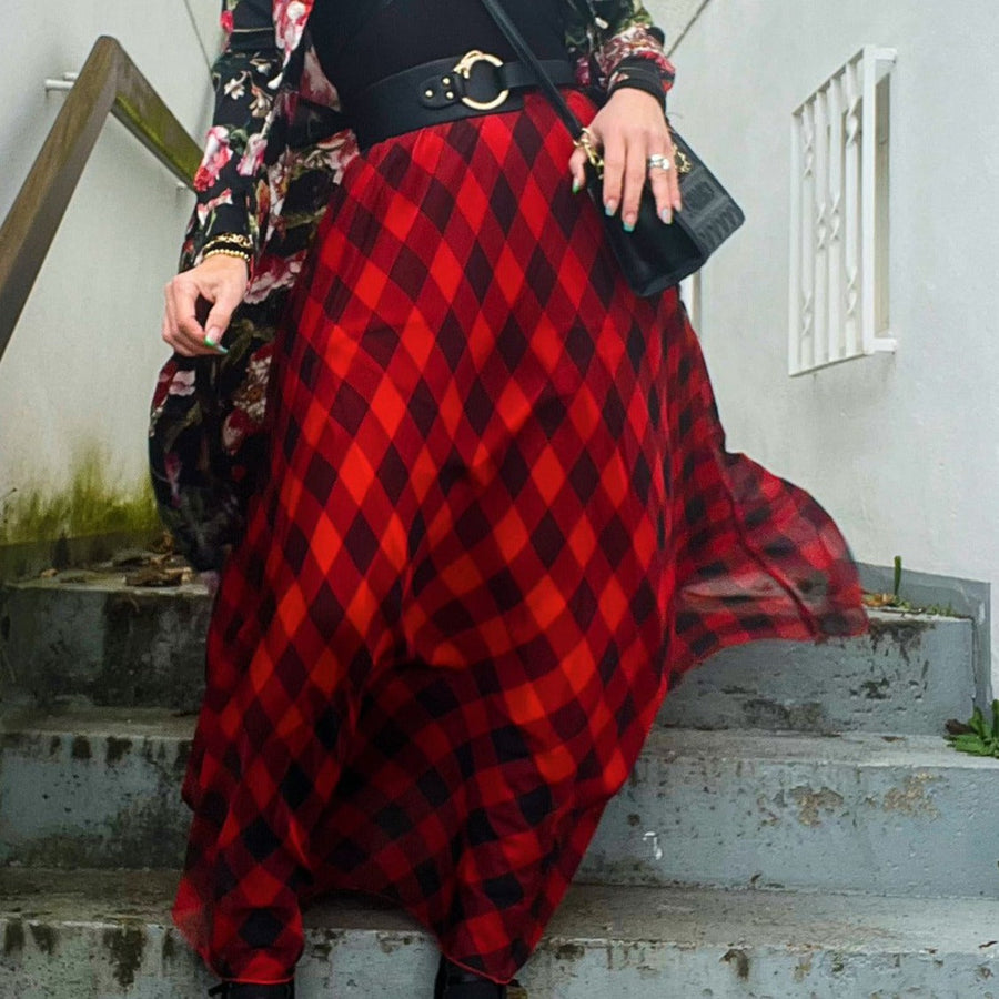 Casual Minimal Goth Maxi Tartan Skirt-SimpleModerne