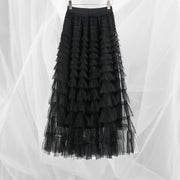 Casual Minimal Goth Maxi Tulle Ruffled Skirt-SimpleModerne