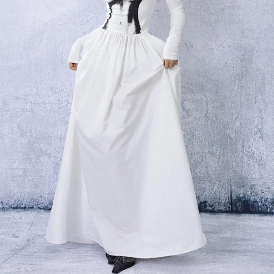 Casual Minimal Goth Maxi White Dress-SimpleModerne