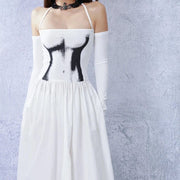 Casual Minimal Goth Maxi White Dress-SimpleModerne