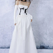 Casual Minimal Goth Maxi White Dress-SimpleModerne