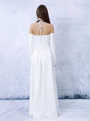 Casual Minimal Goth Maxi White Dress-SimpleModerne