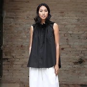 Casual Minimal Goth Ruffled Design Black Blouse-SimpleModerne