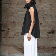 Casual Minimal Goth Ruffled Design Black Blouse-SimpleModerne