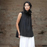 Casual Minimal Goth Ruffled Design Black Blouse-SimpleModerne