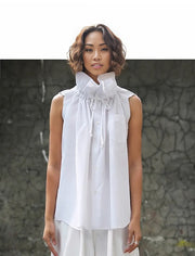 Casual Minimal Goth Ruffled Design White Blouse-SimpleModerne