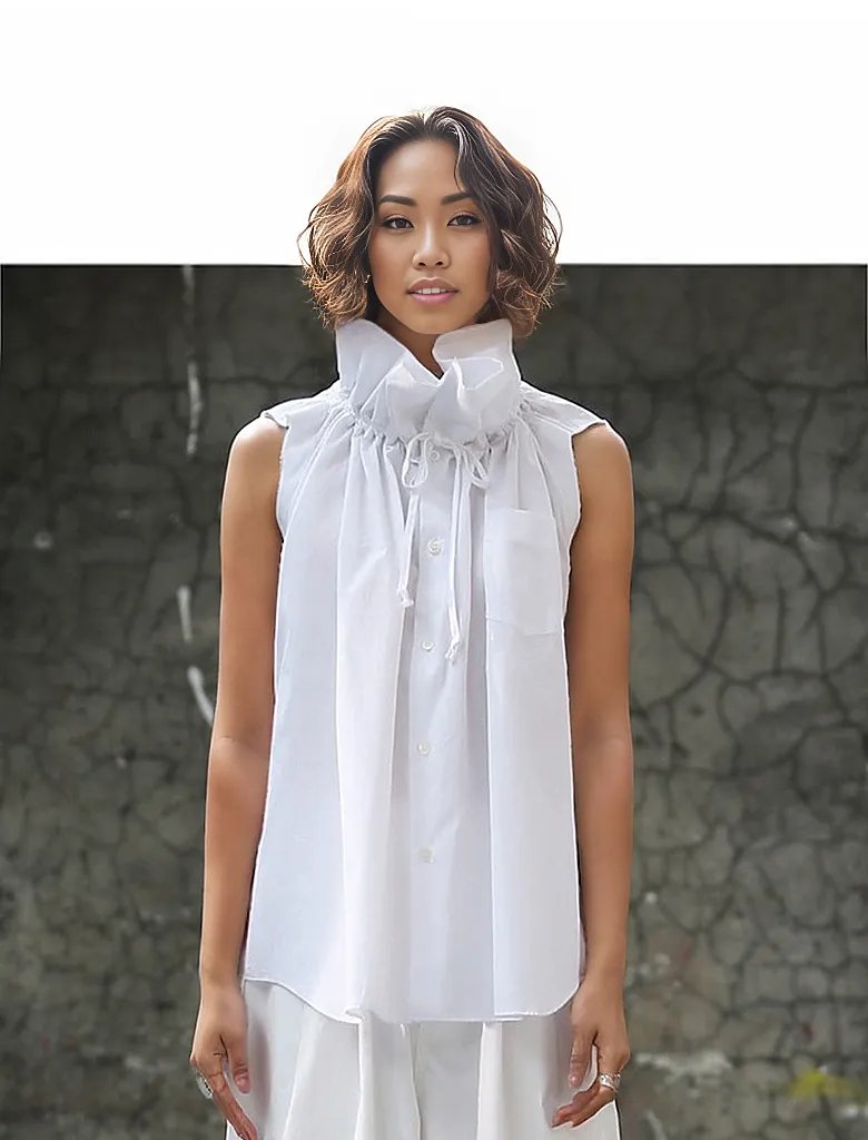 Casual Minimal Goth Ruffled Design White Blouse-SimpleModerne