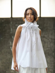 Casual Minimal Goth Ruffled Design White Blouse-SimpleModerne