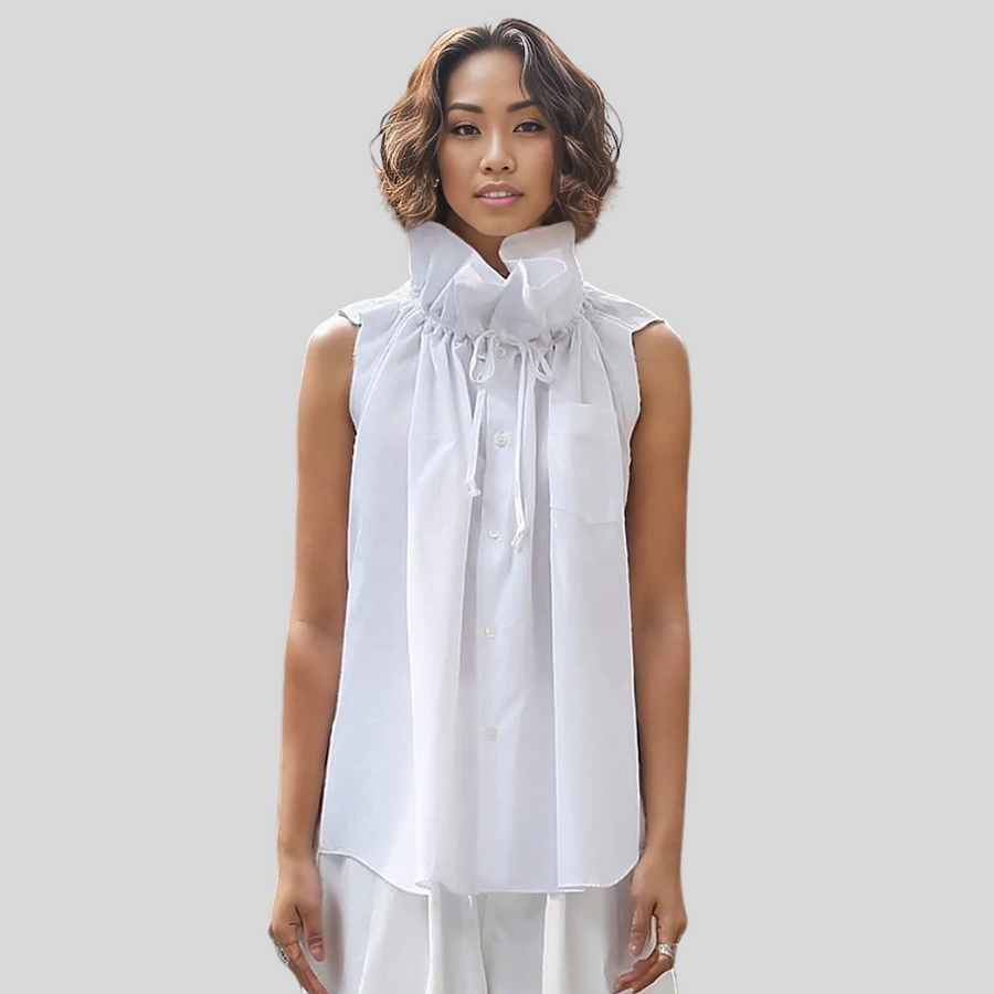 Casual Minimal Goth Ruffled Design White Blouse-SimpleModerne