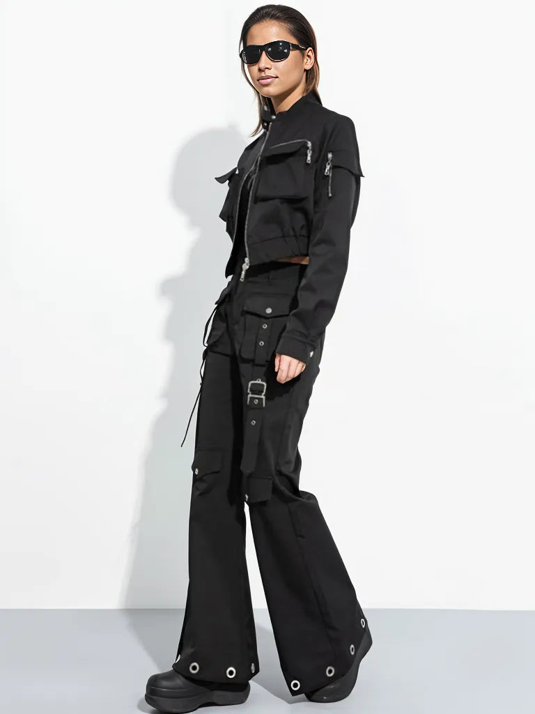 Casual Minimal Goth Trendy Cargo Trousers-SimpleModerne