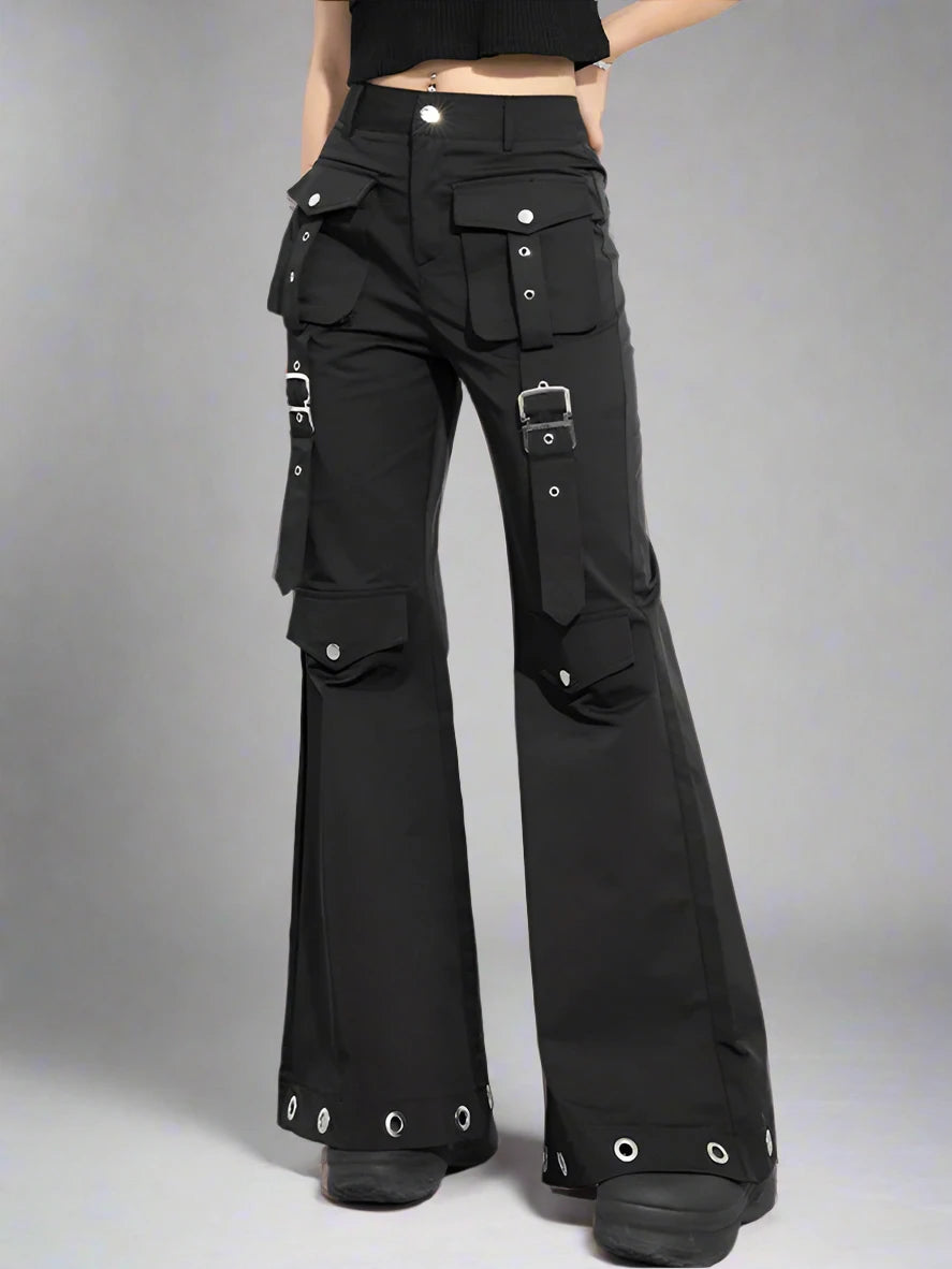 Casual Minimal Goth Trendy Cargo Trousers-SimpleModerne