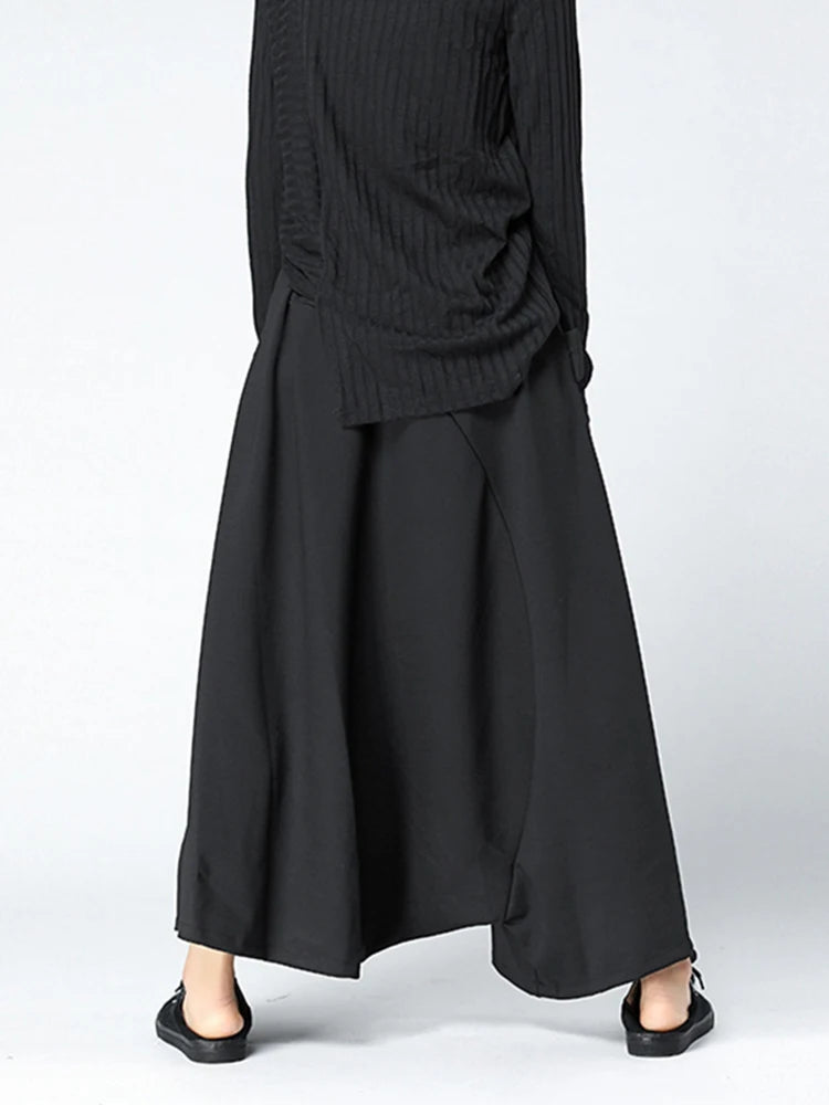 Casual Minimal Goth Wide-Legged Harem Trousers-SimpleModerne