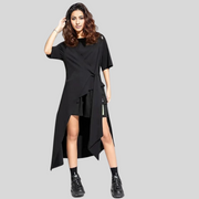 Casual Punk Irregular Design Maxi Black Shirt-SimpleModerne