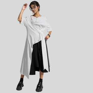 Casual Punk Irregular Design Maxi White Shirt-SimpleModerne