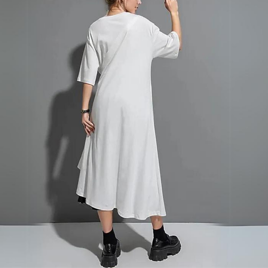 Casual Punk Irregular Design Maxi White Shirt-SimpleModerne