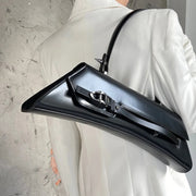 Chic Black Geometric Clutch Bag with Buckle Detailing-SimpleModerne