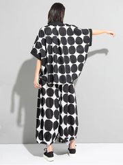 Chic Polka Dot Maxi Shirt-Blouse - Oversized Comfort & Style-SimpleModerne