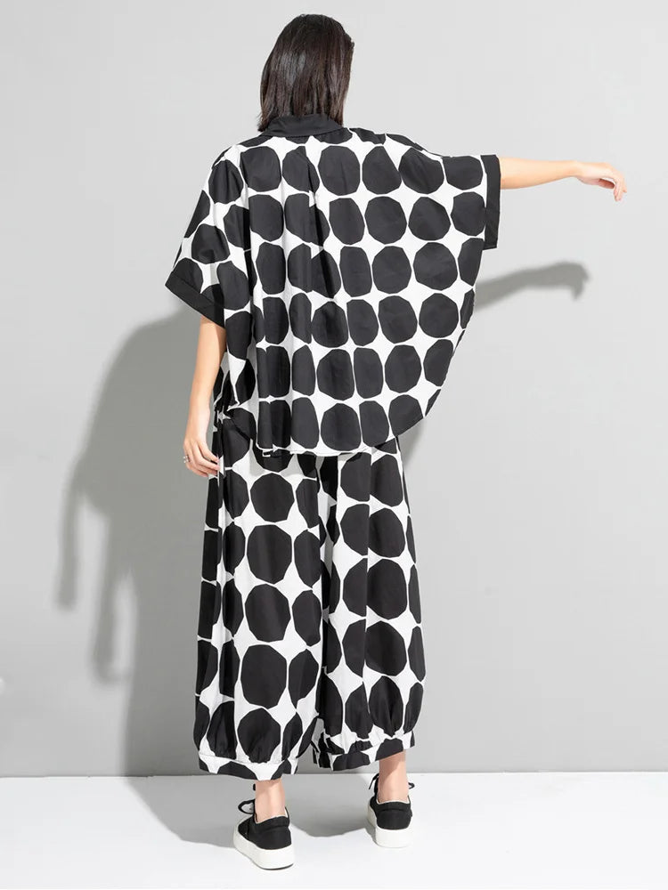 Chic Polka Dot Maxi Shirt-Blouse - Oversized Comfort & Style-SimpleModerne