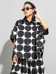 Chic Polka Dot Maxi Shirt-Blouse - Oversized Comfort & Style-SimpleModerne