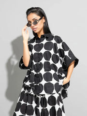 Chic Polka Dot Maxi Shirt-Blouse - Oversized Comfort & Style-SimpleModerne