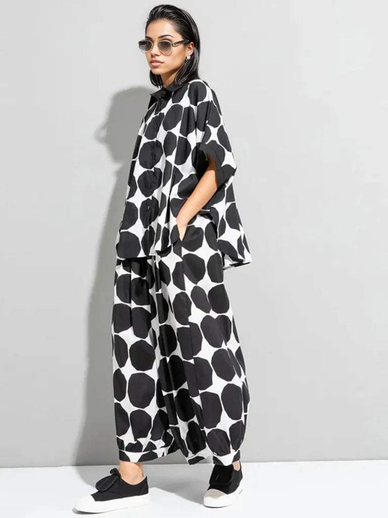 Chic Polka Dot Maxi Shirt-Blouse - Oversized Comfort & Style-SimpleModerne