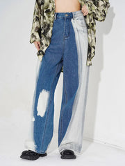 Contrasting Two-Pattern Wide-Legged Denims-SimpleModerne