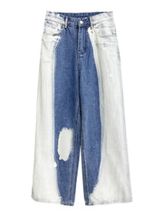 Contrasting Two-Pattern Wide-Legged Denims-SimpleModerne