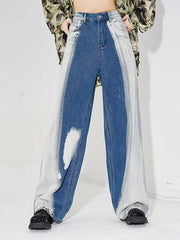 Contrasting Two-Pattern Wide-Legged Denims-SimpleModerne