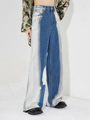 Contrasting Two-Pattern Wide-Legged Denims-SimpleModerne