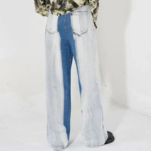 Contrasting Two-Pattern Wide-Legged Denims-SimpleModerne