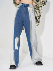 Contrasting Two-Pattern Wide-Legged Denims-SimpleModerne