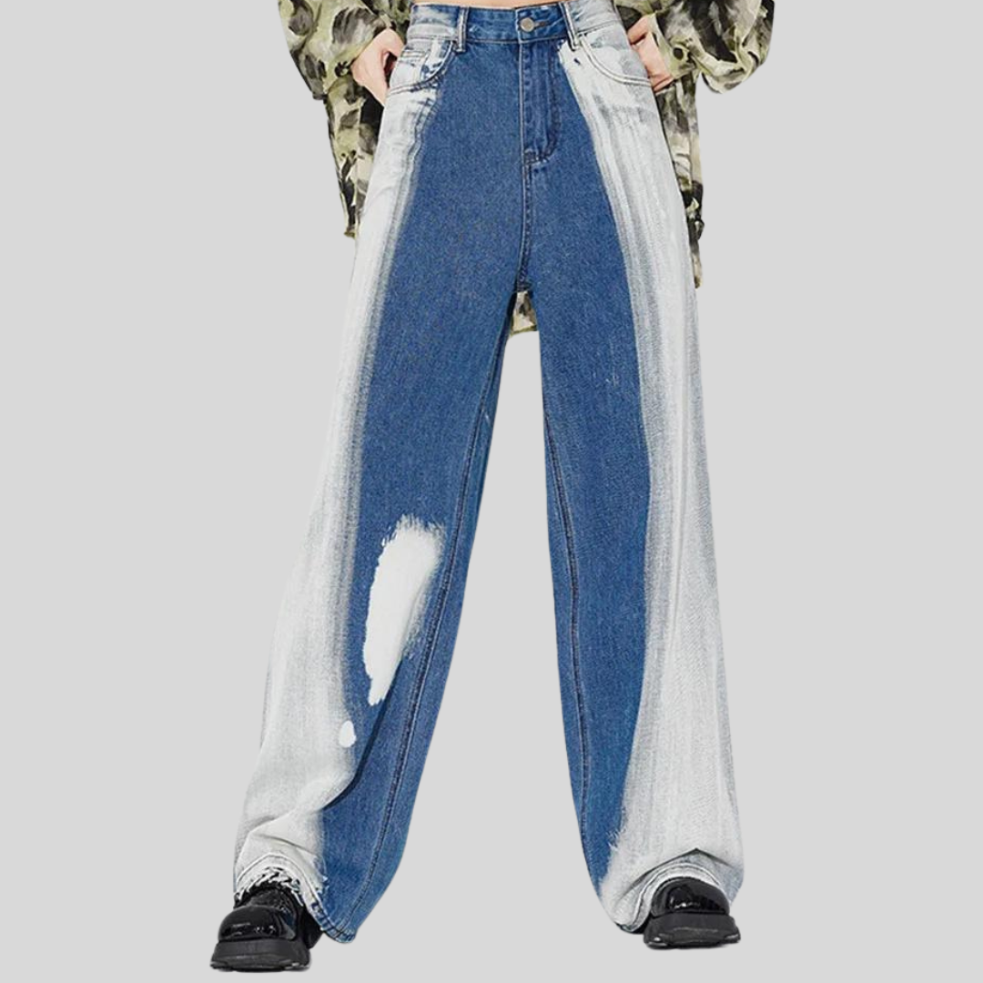 Contrasting Two-Pattern Wide-Legged Denims-SimpleModerne