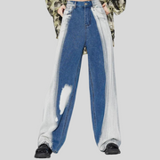 Contrasting Two-Pattern Wide-Legged Denims-SimpleModerne