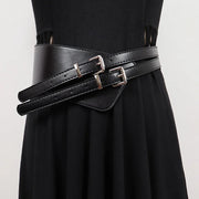 Double Buckle Detail Belt - Wide Statement Belt with Adjustable Fit-SimpleModerne