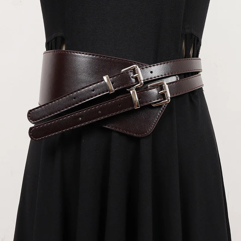 Double Buckle Detail Belt - Wide Statement Belt with Adjustable Fit-SimpleModerne