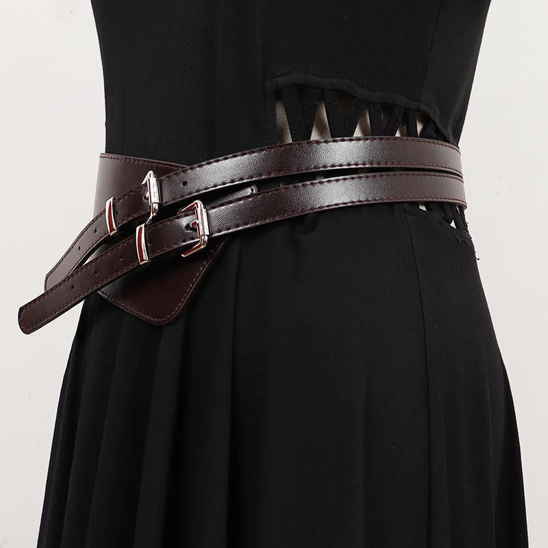 Double Buckle Detail Belt - Wide Statement Belt with Adjustable Fit-SimpleModerne