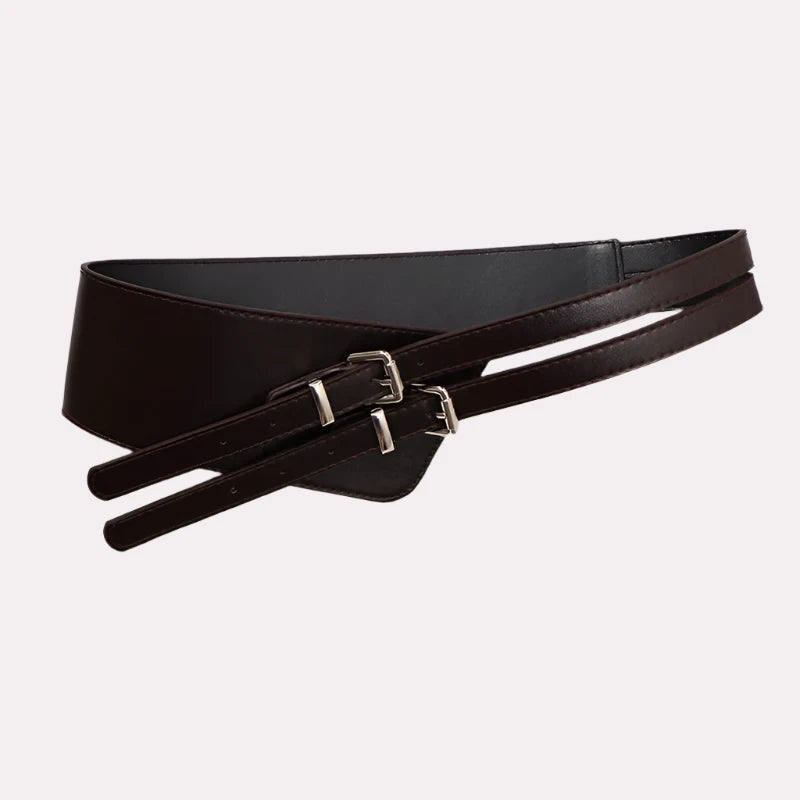 Double Buckle Detail Belt - Wide Statement Belt with Adjustable Fit-SimpleModerne