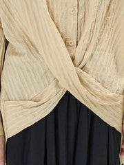 Elegant Beige Shirt Blouse with Button Closure and Draped Design - Oversized Fit-SimpleModerne